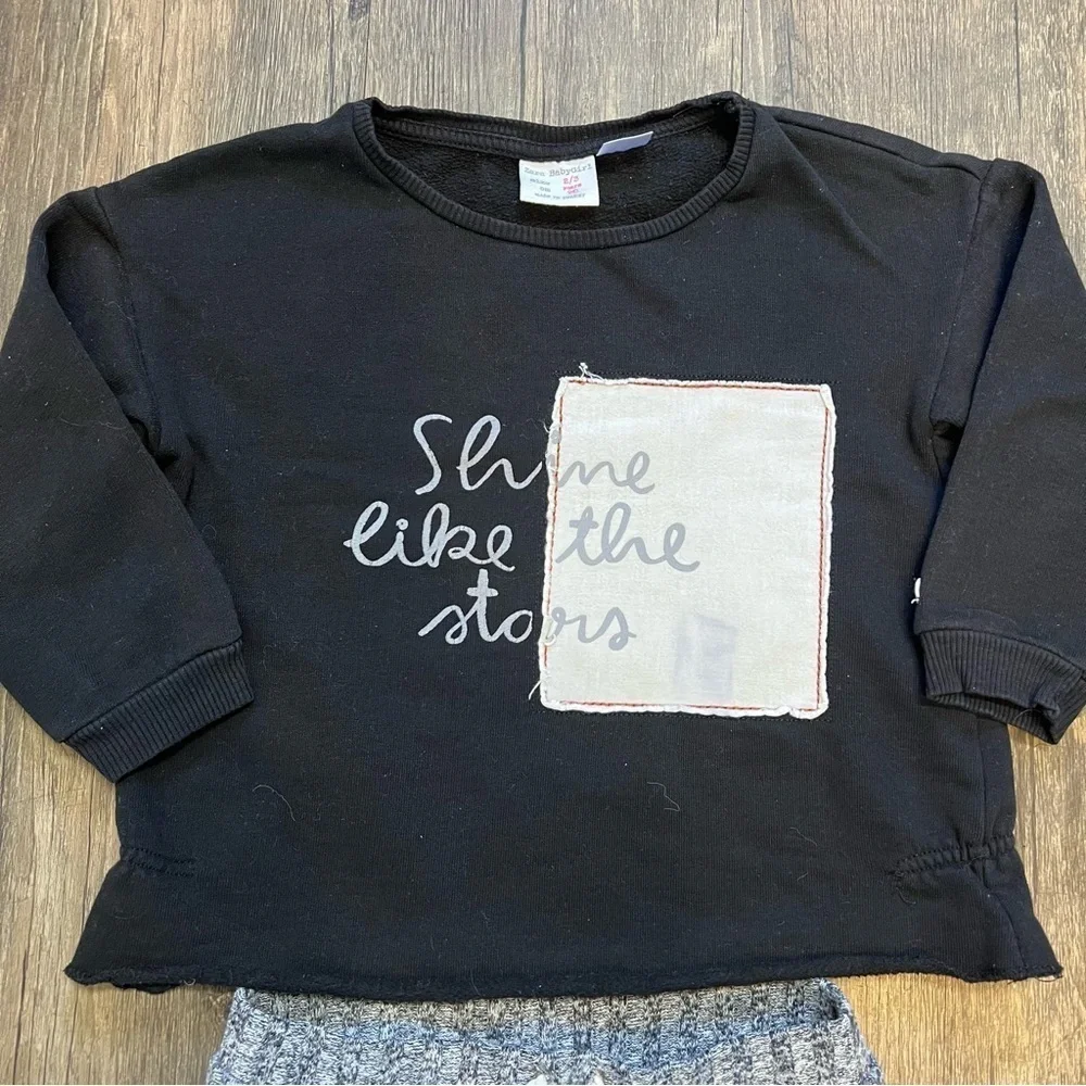 Zara Baby Black Shine Like The Starts Top And Gray Pants Set Size 2/3